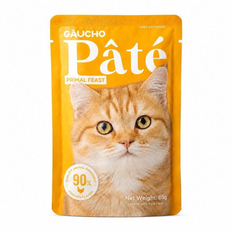 پوچ گربه بالغ گائوچو مدل Primal Feast طعم مرغ وزن 80 گرم